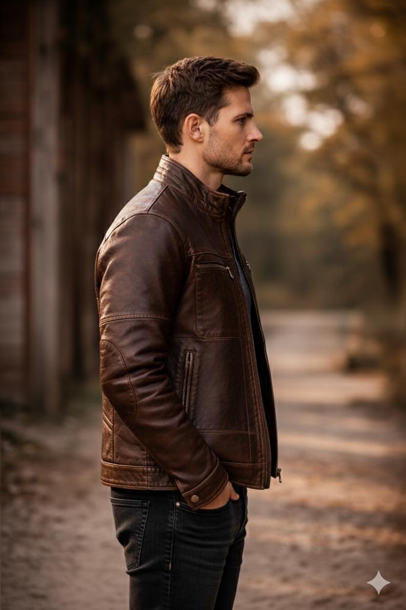 Handcrafted Patchwork Leather Biker Jacket – Dark Brown Cowhide, Slim Fit