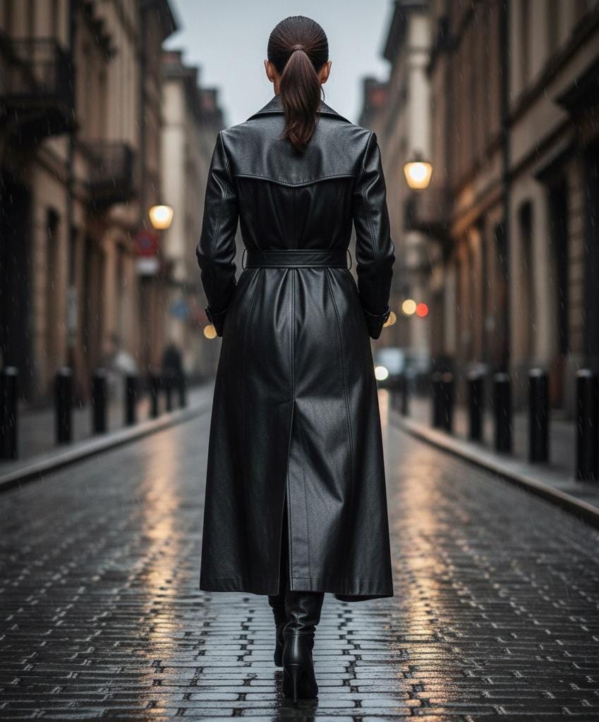 Premium Black Sheepskin Leather Long Trench Coat for Women - Luxury Real Leather Duster, Handmade