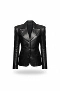 Women's Black Leather Blazer – Tailored Office Jacket