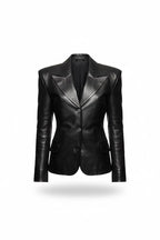 Women's Black Leather Blazer – Tailored Office Jacket