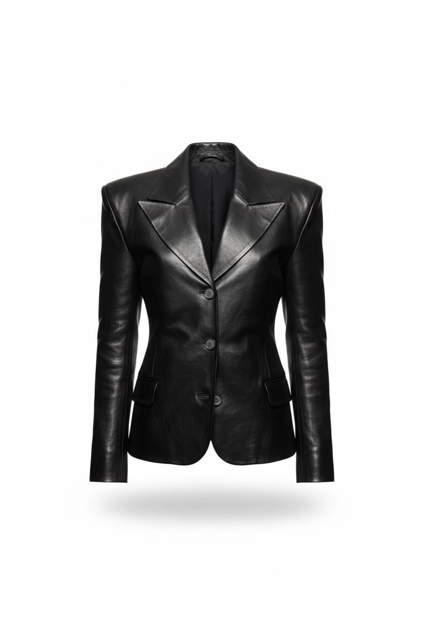 Women's Black Leather Blazer – Tailored Office Jacket