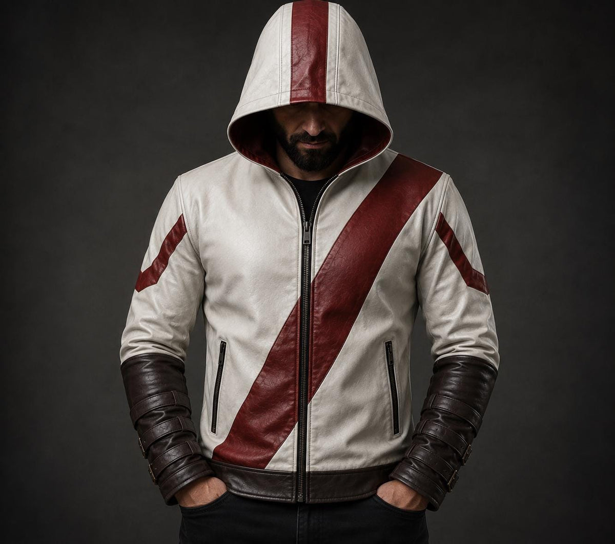 Warrior Inspired Leather Hoodie, Handmade Sheepskin Hooded Leather Jacket, Custom Cosplay Leather Jacket for Men