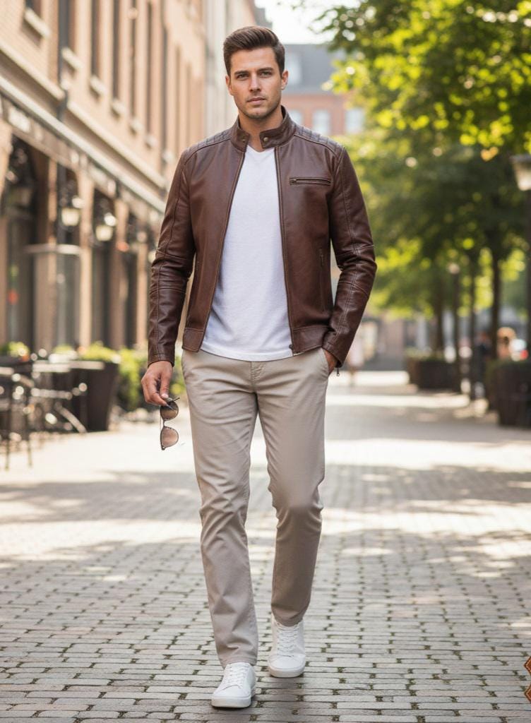 Men's Distressed Brown Lambskin Leather Cafe Racer Jacket