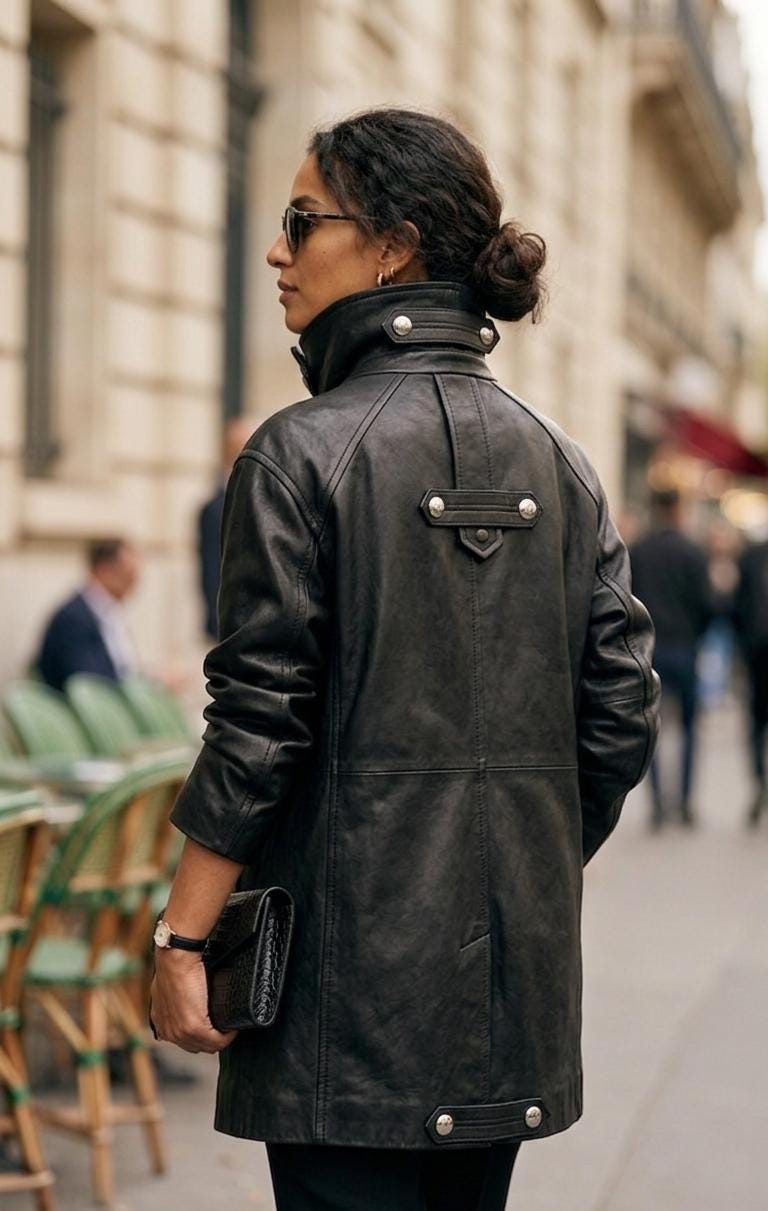 Women High Neck Leather Jacket, Oversized Funnel Collar Leather Coat, Vintage Black Lambskin Trench Jacket, London Fashion Week Style Coat