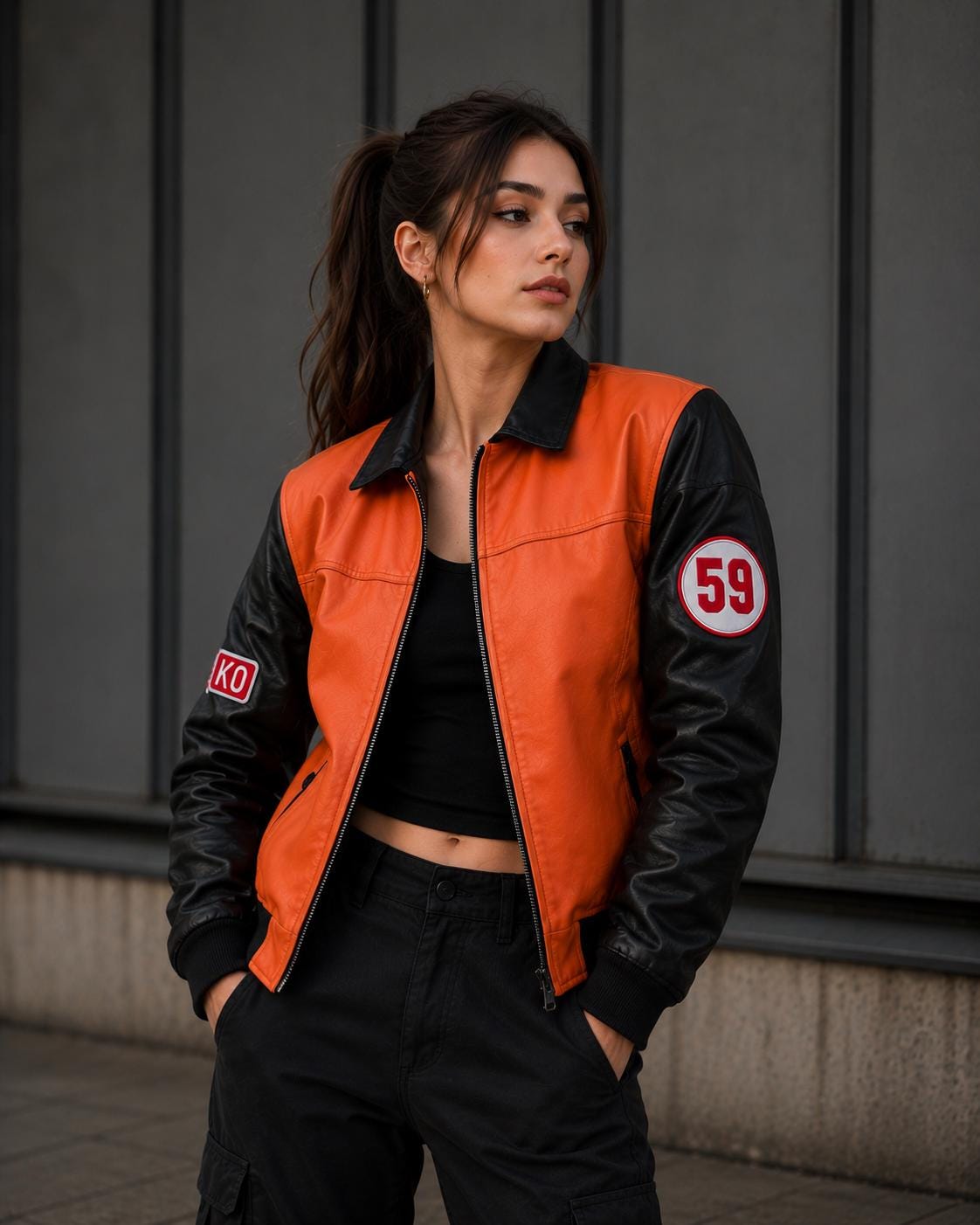 Orange Black Leather Racing Jacket, Unisex Biker Jacket, Varsity Style Leather Jacket, Men's & Women's Streetwear Coat