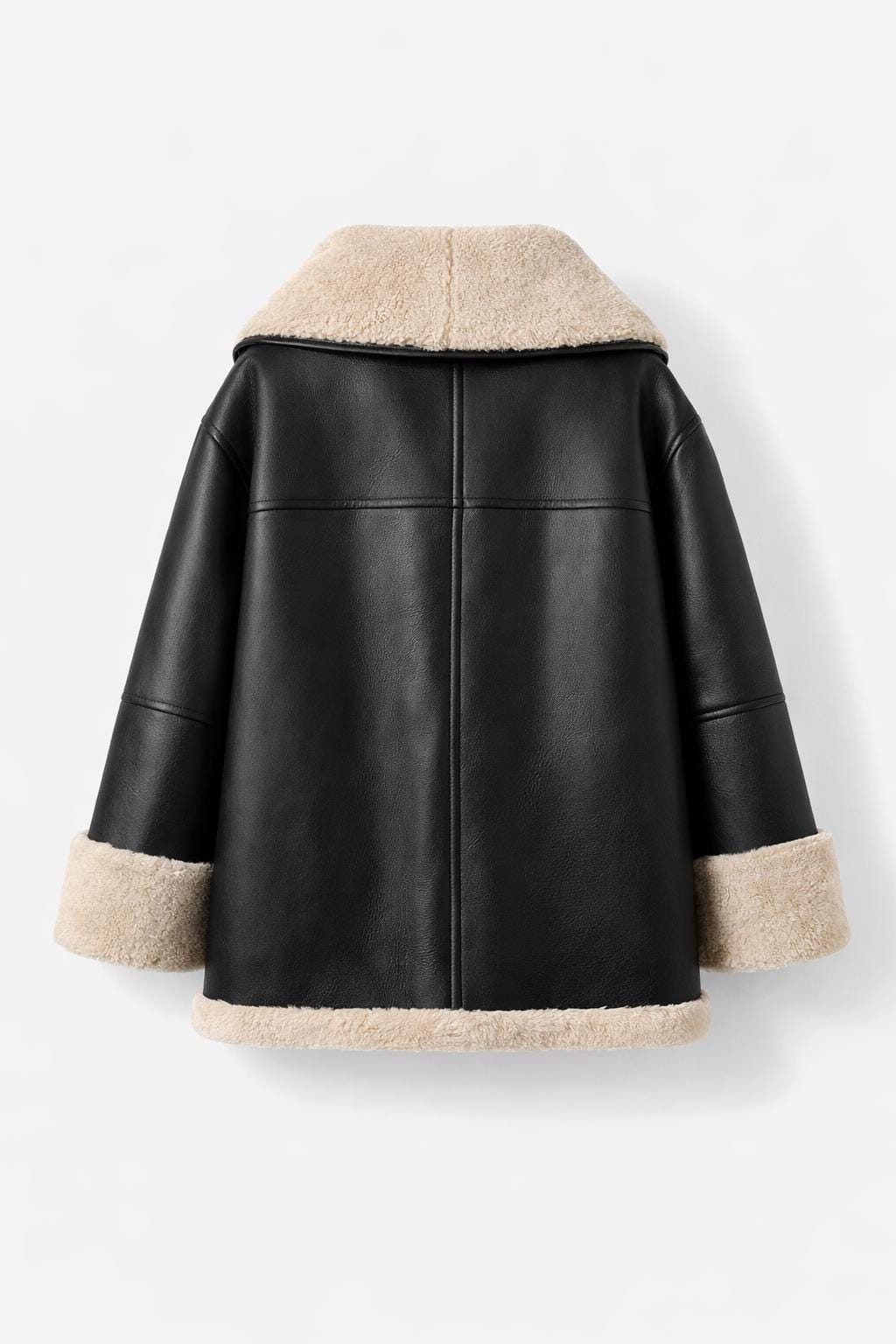 Black Sheepskin Leather Aviator Jacket – Oversized Sherpa Coat