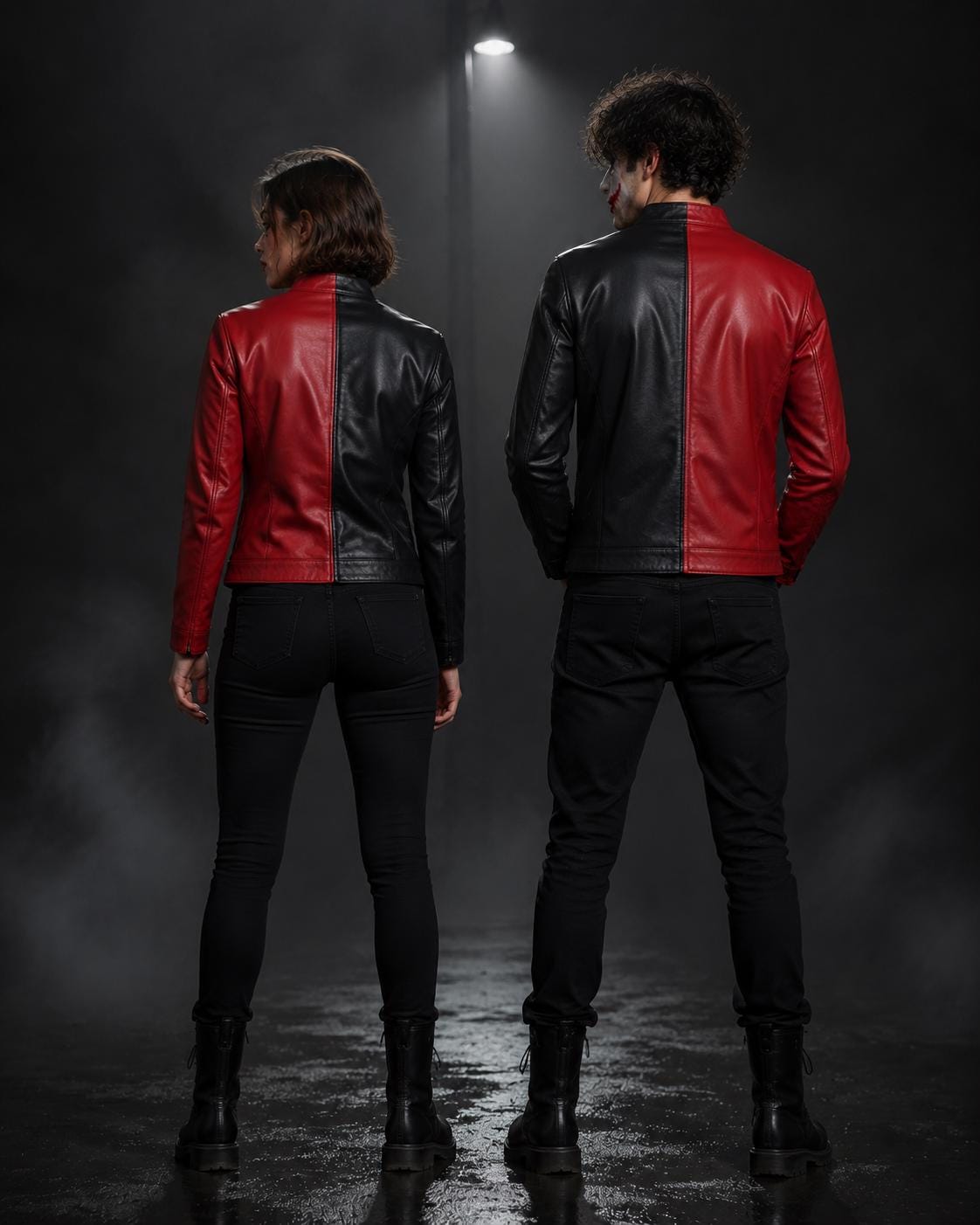 Red & Black Two Tone Leather Jacket for Men  Women, Handmade Genuine Leather Biker Jacket, Unisex Color Block Motorcycle Jacket, Gift for H