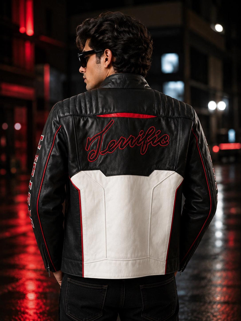 Fair Play Leather Jacket | Red Black White Racing Biker Jacket | Genuine Leather Moto Jacket | Unisex Motorcycle Jacket Gift