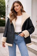 Black Sheepskin Leather Aviator Jacket – Oversized Sherpa Coat