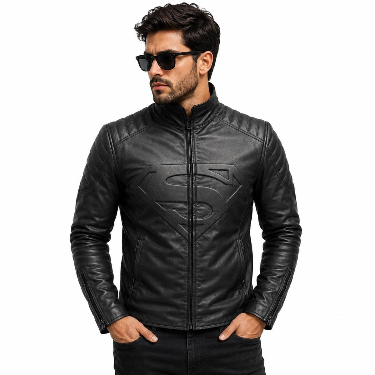 Men's Black Leather Jacket, Classic Motorcycle Biker Jacket, Quilted Shoulder Leather Jacket, Slim Fit Men's Jacket, Handmade Gift