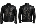 Black Flame Leather Jacket for Men & Women | Genuine Leather Biker Jacket | Handmade Gothic Motorcycle Jacket | Unisex Cafe Racer Coat | Hal