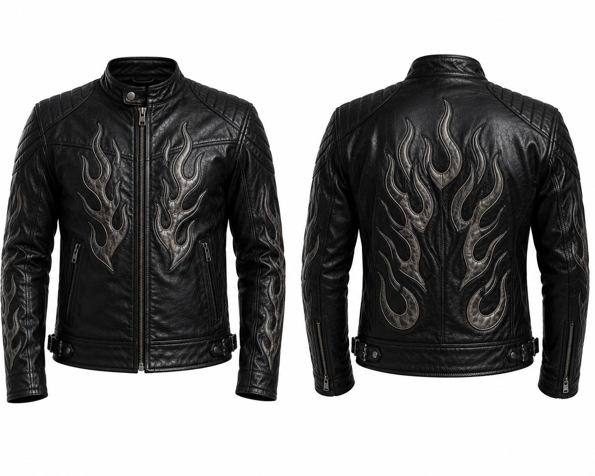 Black Flame Leather Jacket for Men & Women | Genuine Leather Biker Jacket | Handmade Gothic Motorcycle Jacket | Unisex Cafe Racer Coat | Hal