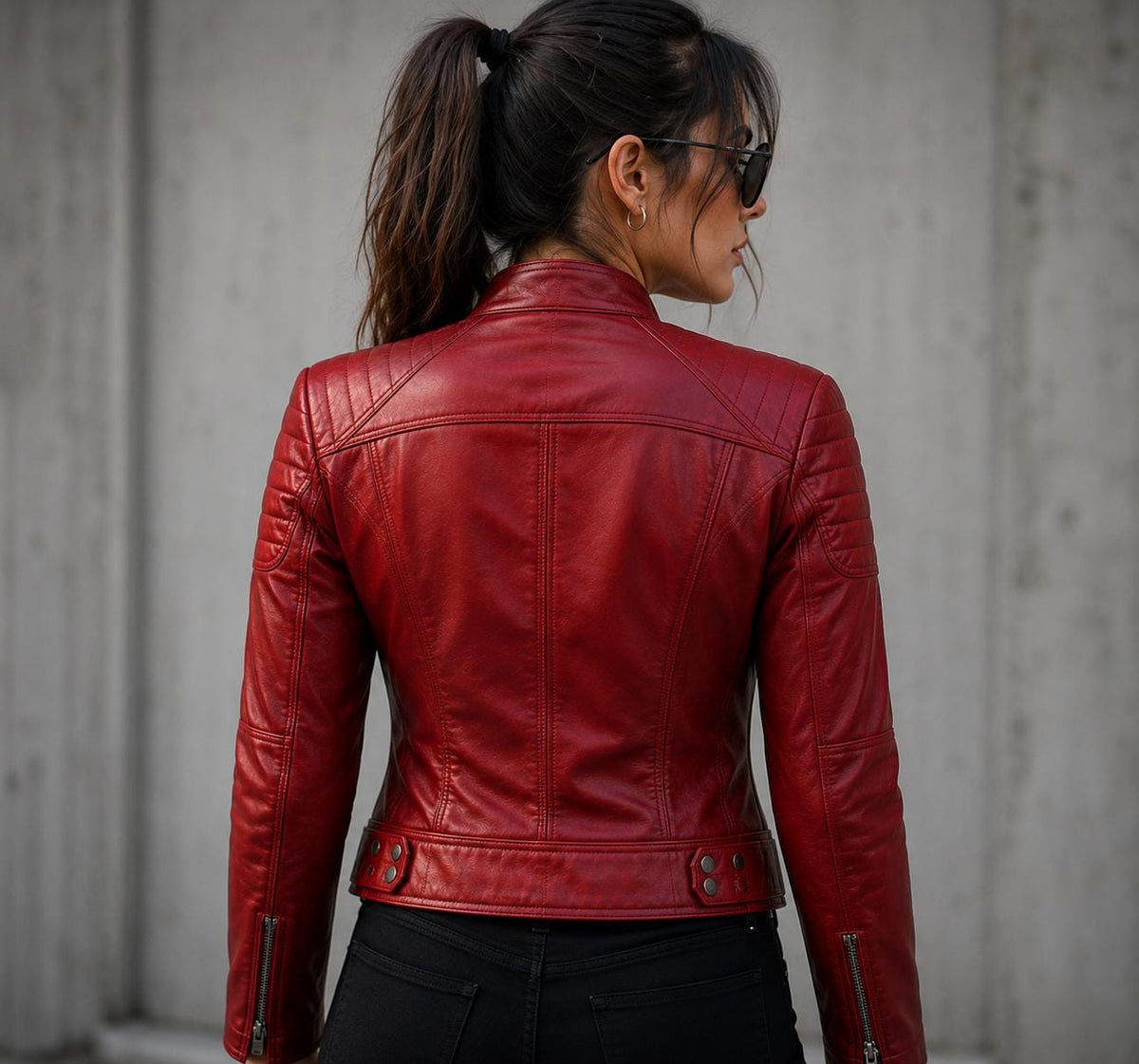 Women's Red Leather Cafe Racer Jacket | Genuine Lambskin Moto Jacket | Slim Fit Biker Jacket | Handmade Premium Leather Gift for Her
