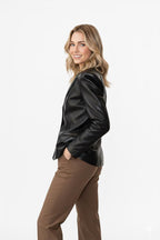 Women's Black Leather Blazer – Tailored Office Jacket