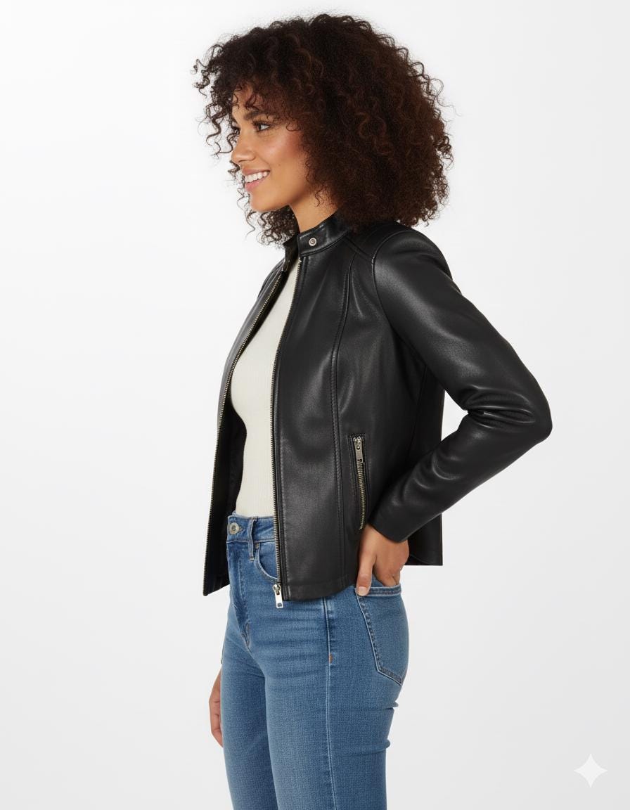 Women's Black Lambskin Leather Moto Jacket – Lightweight