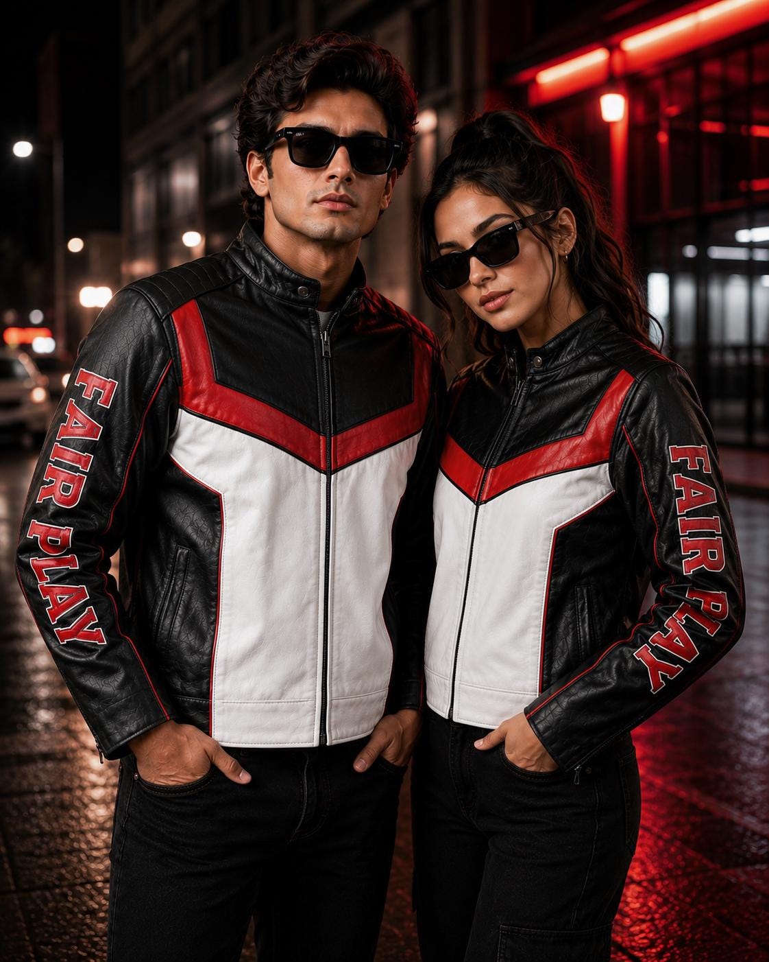 Fair Play Leather Jacket | Red Black White Racing Biker Jacket | Genuine Leather Moto Jacket | Unisex Motorcycle Jacket Gift