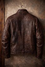 Handcrafted Patchwork Leather Biker Jacket – Dark Brown Cowhide, Slim Fit