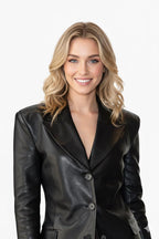 Women's Black Leather Blazer – Tailored Office Jacket