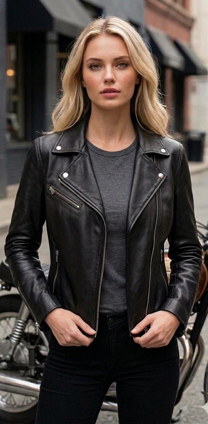 Women's Black Lambskin Leather Biker Jacket – Slim Fit
