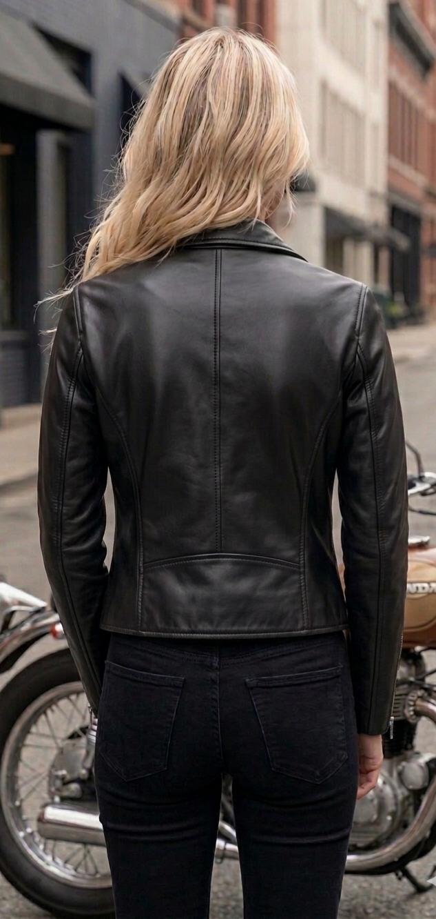 Women's Black Lambskin Leather Biker Jacket – Slim Fit