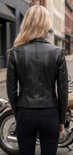 Women's Black Lambskin Leather Biker Jacket – Slim Fit