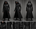 Black Hooded Leather Trench Coat Men Gothic Vampire Long Coat Halloween Cosplay Jacket Medieval Dark Fantasy Costume