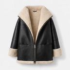 Black Sheepskin Leather Aviator Jacket – Oversized Sherpa Coat