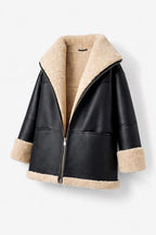 Black Sheepskin Leather Aviator Jacket – Oversized Sherpa Coat