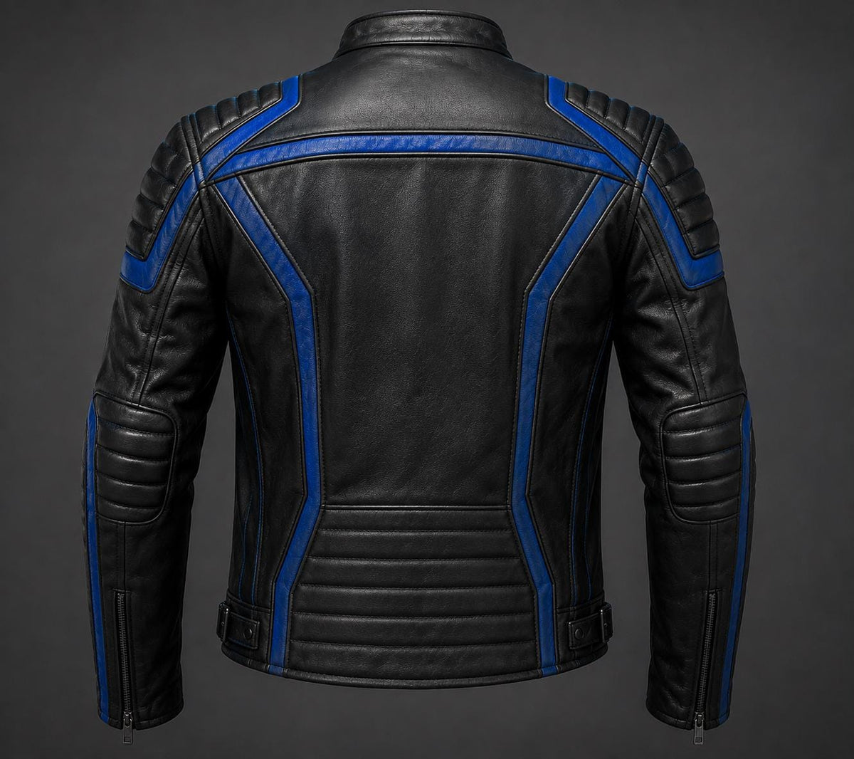 Cyberpunk Rider Leather Jacket, Black Blue Biker Jacket, Men's Genuine Leather Motorcycle Jacket, Futuristic Racing Jacket, Slim Fit Cafe