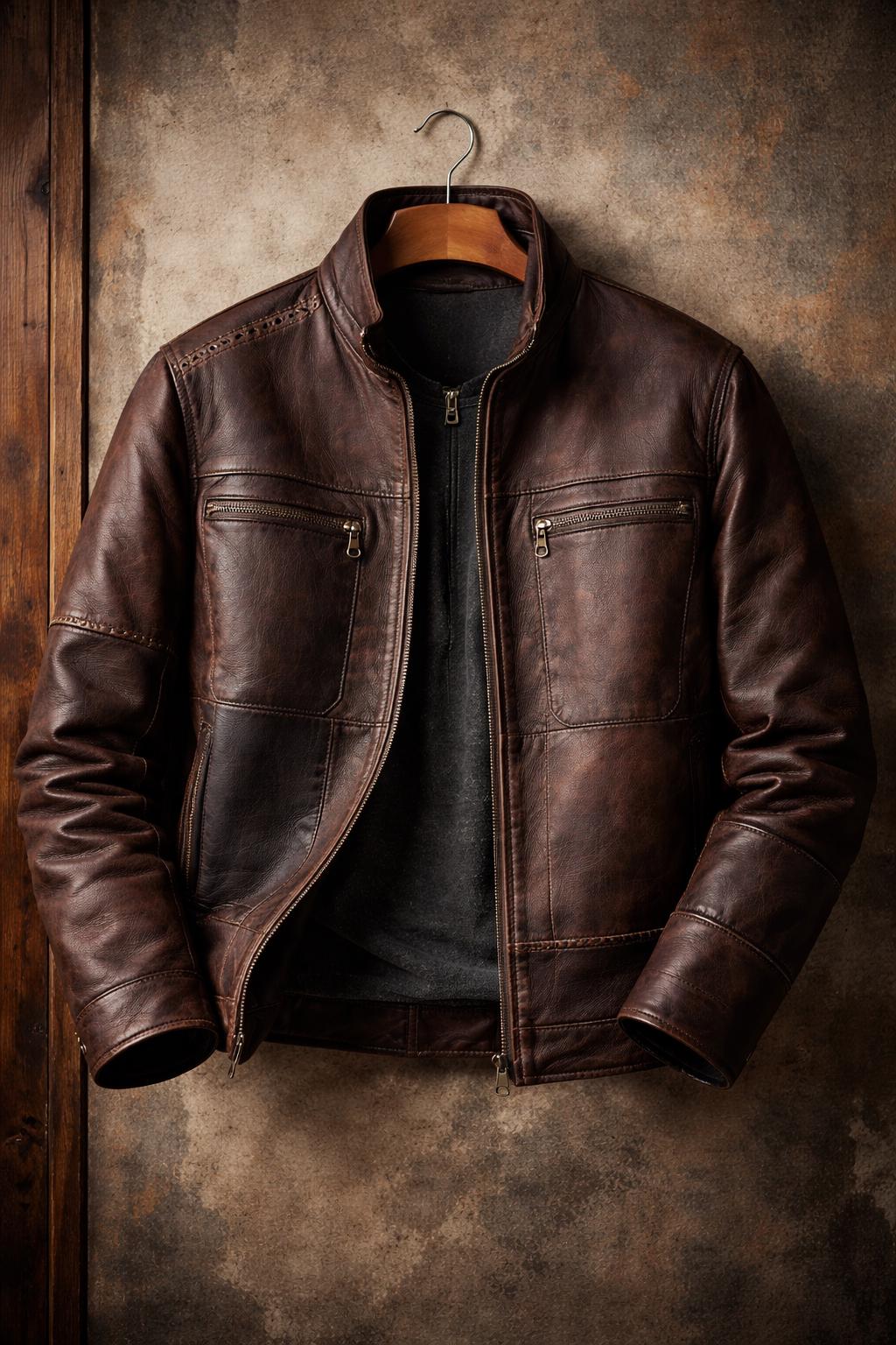 Handcrafted Patchwork Leather Biker Jacket – Dark Brown Cowhide, Slim Fit