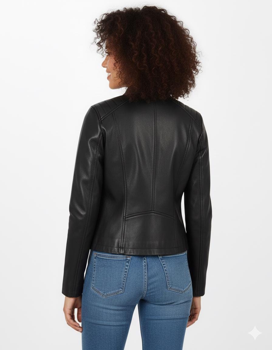 Women's Black Lambskin Leather Moto Jacket – Lightweight
