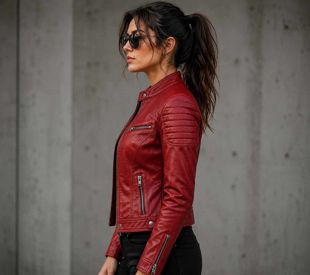 Women's Red Leather Cafe Racer Jacket | Genuine Lambskin Moto Jacket | Slim Fit Biker Jacket | Handmade Premium Leather Gift for Her