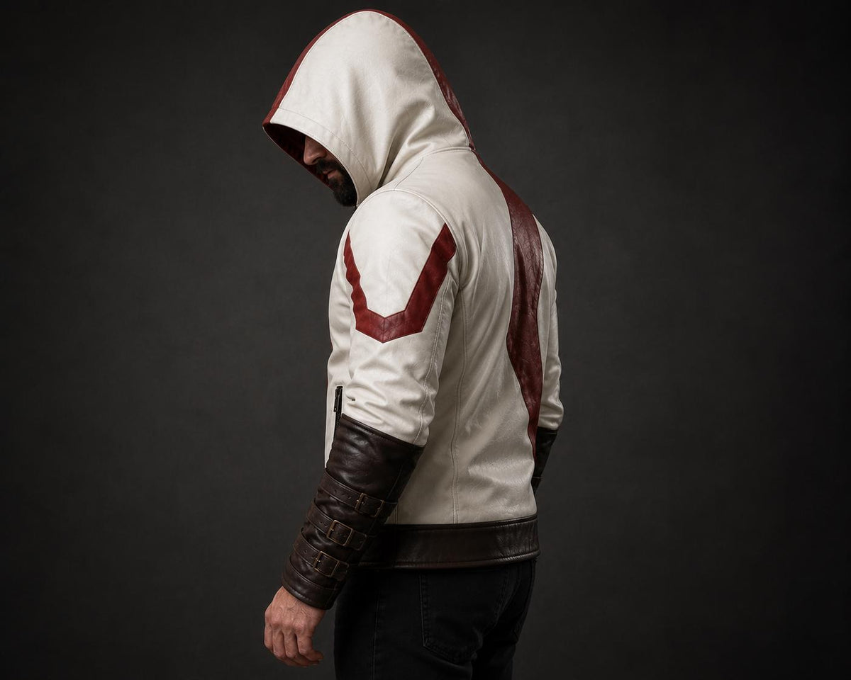 Warrior Inspired Leather Hoodie, Handmade Sheepskin Hooded Leather Jacket, Custom Cosplay Leather Jacket for Men