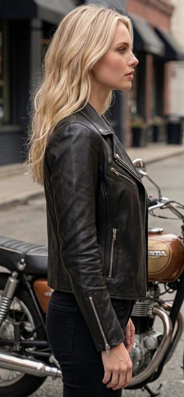 Women's Black Lambskin Leather Biker Jacket – Slim Fit