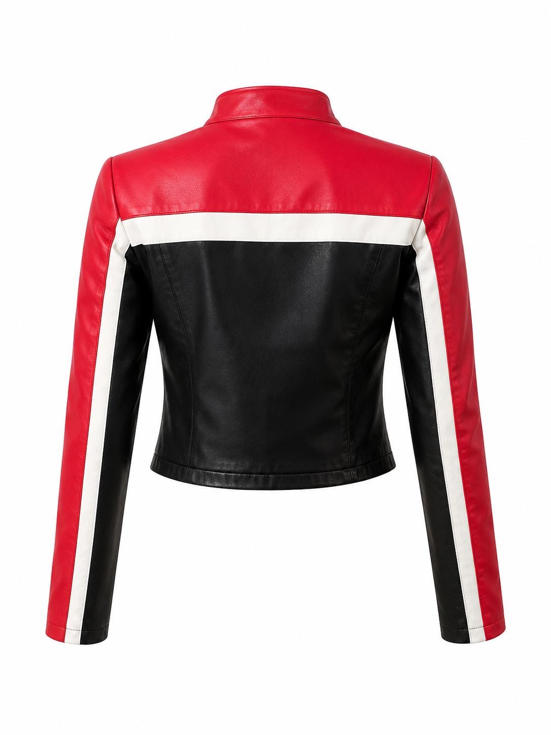 Women's Red & Black Cropped Cafe Racer Leather Jacket