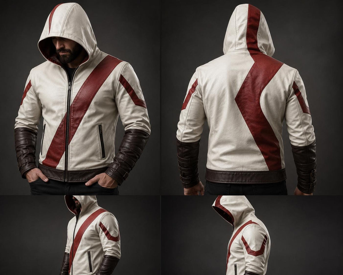 Warrior Inspired Leather Hoodie, Handmade Sheepskin Hooded Leather Jacket, Custom Cosplay Leather Jacket for Men
