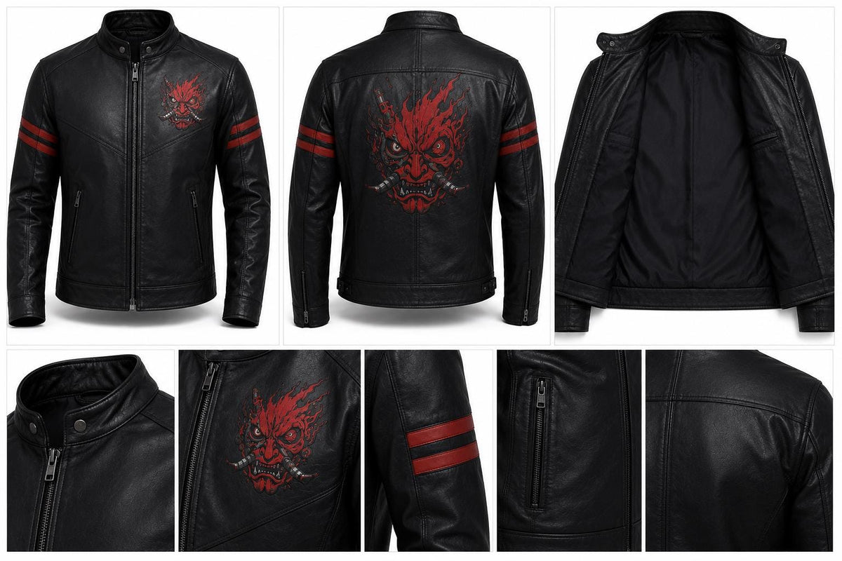 Cyberpunk Samurai Inspired Black Leather Jacket | Futuristic Biker Jacket | Gothic Streetwear Coat | Halloween Cosplay Leather Jacket