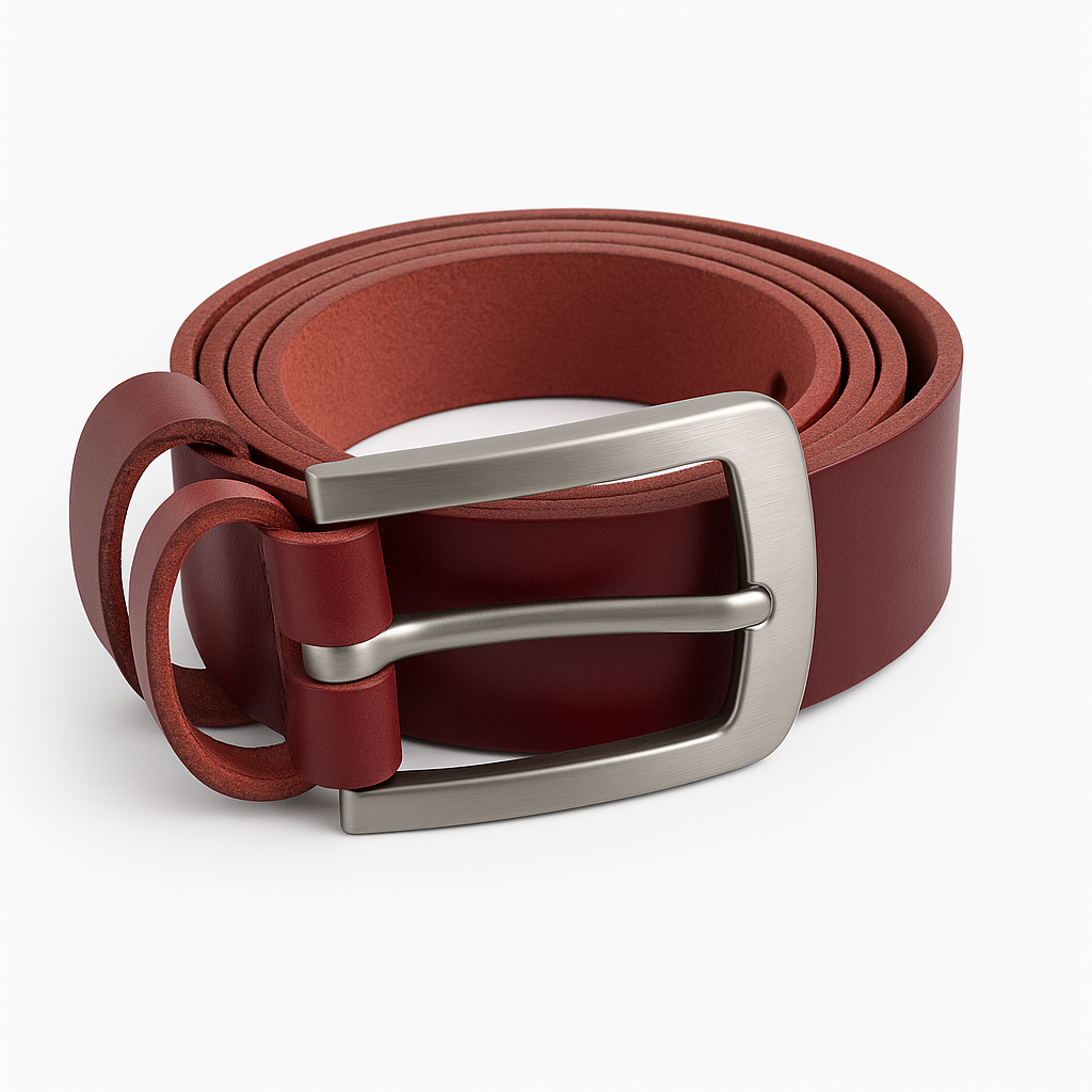 Classic Burgundy Leather Belt with Brushed Metal Buckle